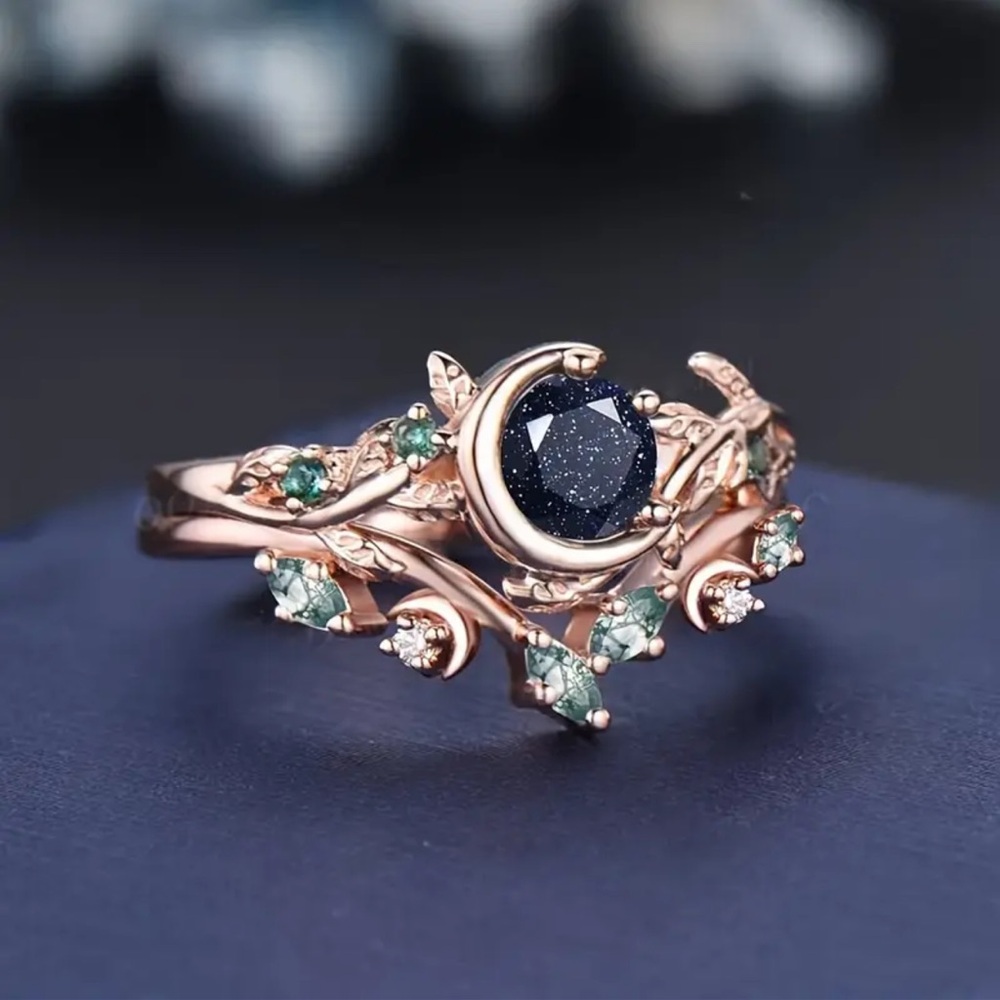Starry Night Ring Set, 2 Piece Moon Ring Set, Stackable Olive Branch Ring Set